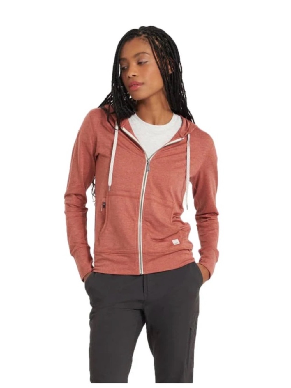 Vuori Women's Zip Halo Performance Hoodie Dusty Rose Pink size XL